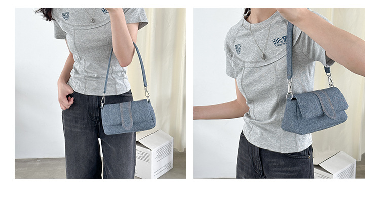 Nuova versione coreana del denim con effetto invecchiato di alta qualità, spalla singola da donna, design di nicchia, ascella in pelle PU_voghion.com