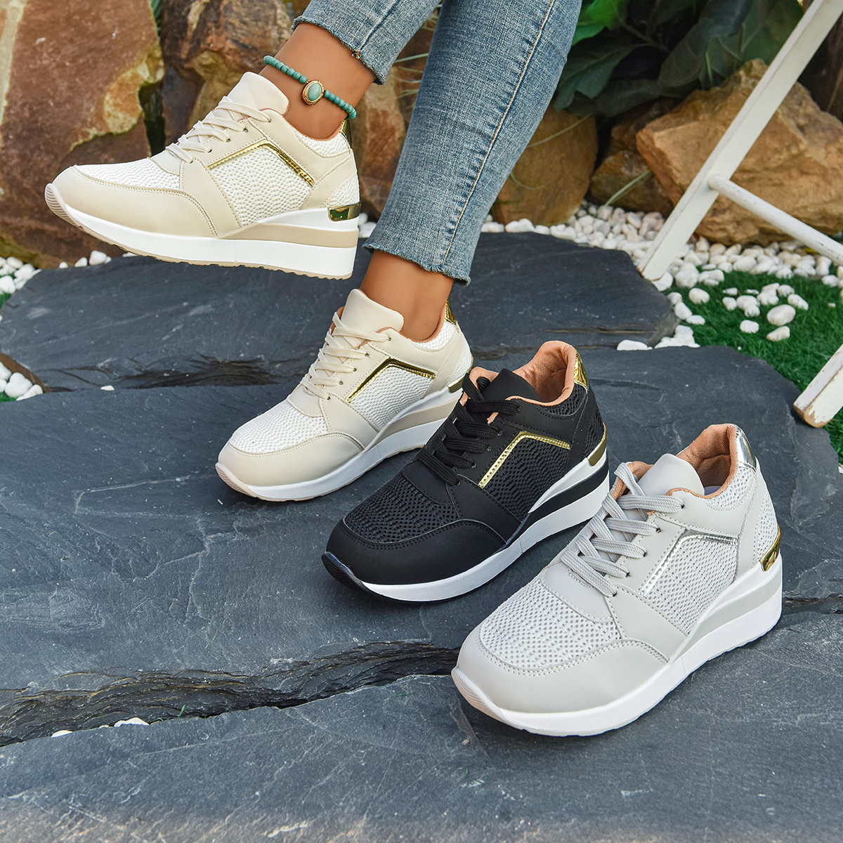 2025 European and American Large Size Sports Casual Shoes Summer New Thick-Soled Casual Shoes Strap Sports Women's Shoes Ready for Sale