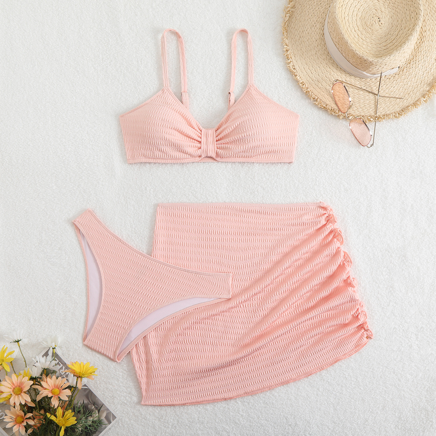 262g Weight Sleeveless Sleeve Length Nylon Fabric Type Bikini Sets Type Women's Sexy Solid Color 3 Pieces Set Bikinis Swimwear
