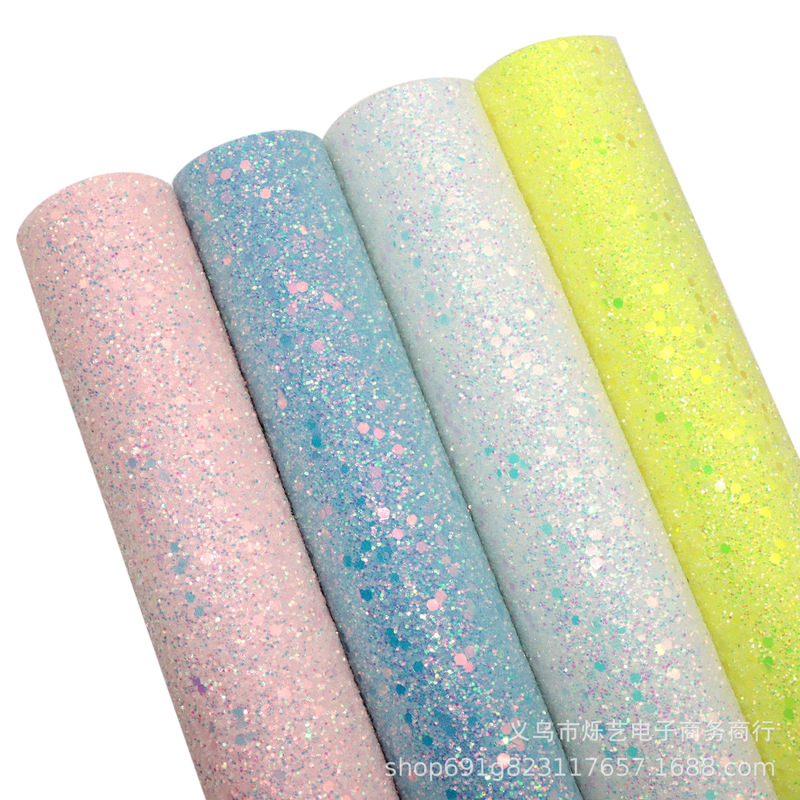 Sprinkle Coarse Powder Mixed with Large and Small Iridescent Sequins on Leather and Faux Leather Sprinkle Coarse Powder Mixed with Large and Small Iridescent Sequins on Leather and Faux Leather