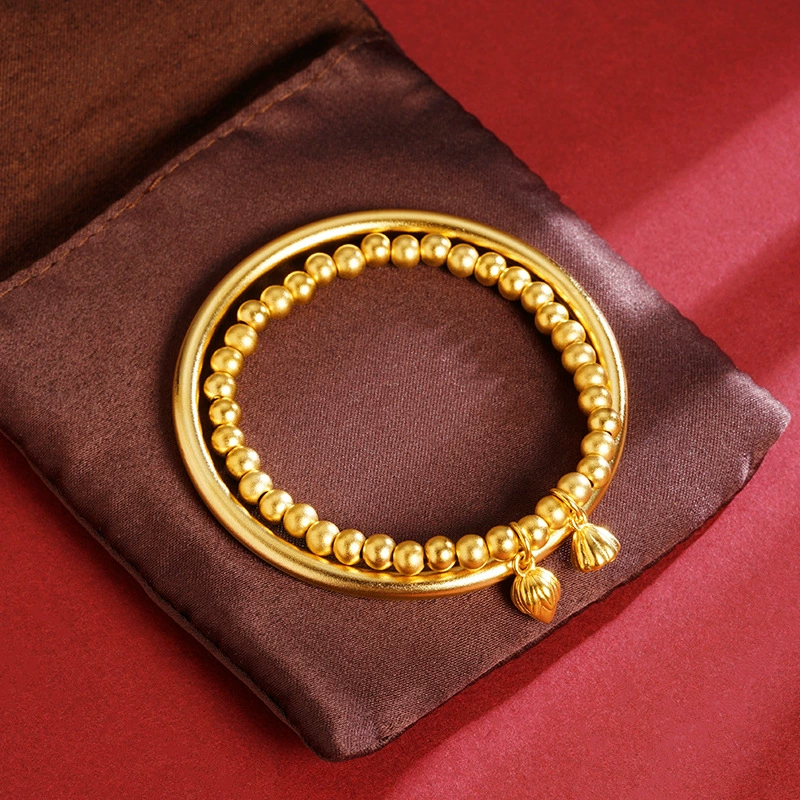 Вьетнамский браслет из песочного золота для женщин, стойкий цвет, традиционное мастерство, передаваемое из поколения в поколение, браслет с имитацией простого кольца, латунные украшения.