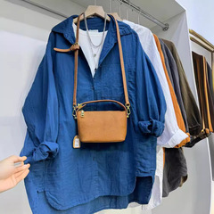 夏の新型二重綿麻コートの女性2024は、ゆったりとしたストラップ付きのエアコンのカーディガンシャツが湿っている