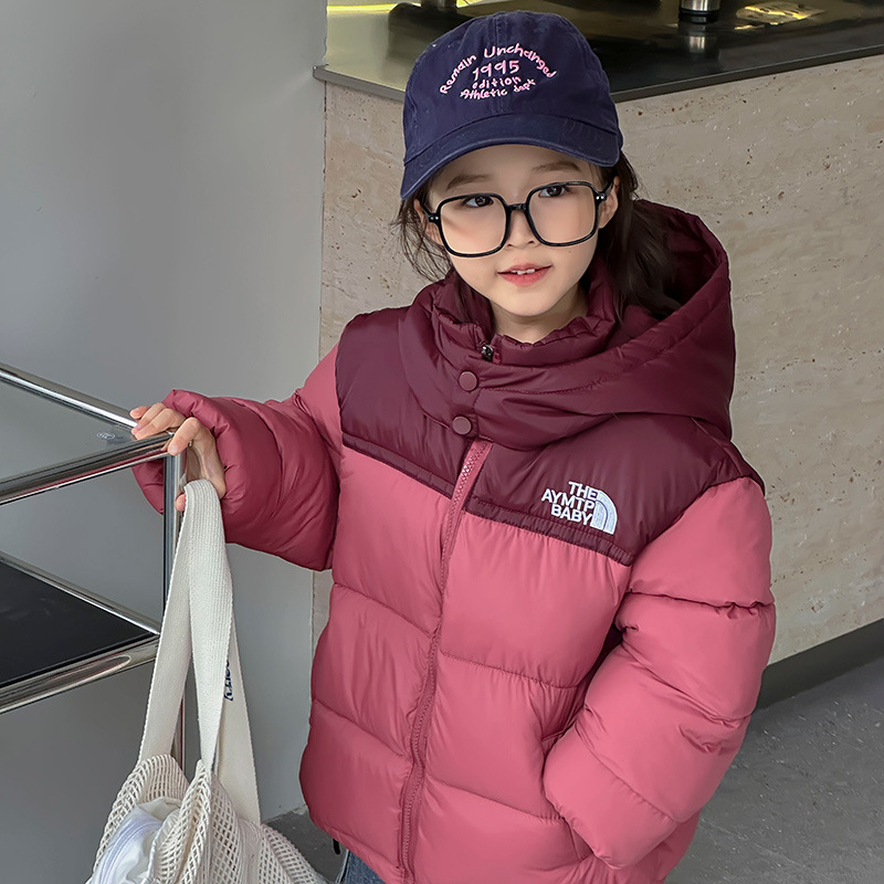 2024 ropa infantil ropa de bebé otoño invierno para niños y niñas chaqueta encapuchada de empalme ropa de invierno de algodón coreano a prueba de frío