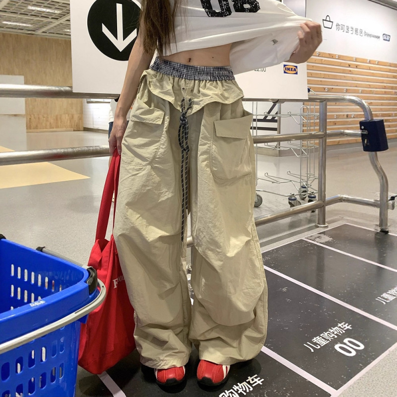 アメリカンスタイルのドーパミンブルーの耳付きオーバーオール、ホットガールジャズダンスシミターワイドレッグパンツ、カジュアルストレートアンブレラパンツ|undefined