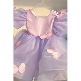 女童礼服新款洋气可爱蝴蝶结泡泡袖连衣裙女孩绝美生日公主蓬蓬裙