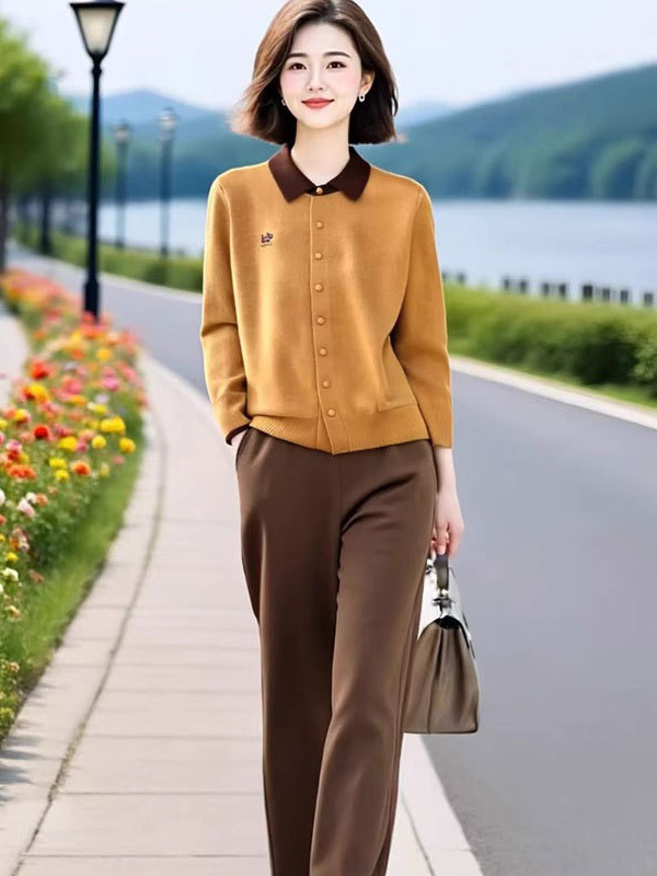 时尚休闲套装女秋季高级设计感时尚洋气减龄显瘦阔腿裤气质两件套|undefined