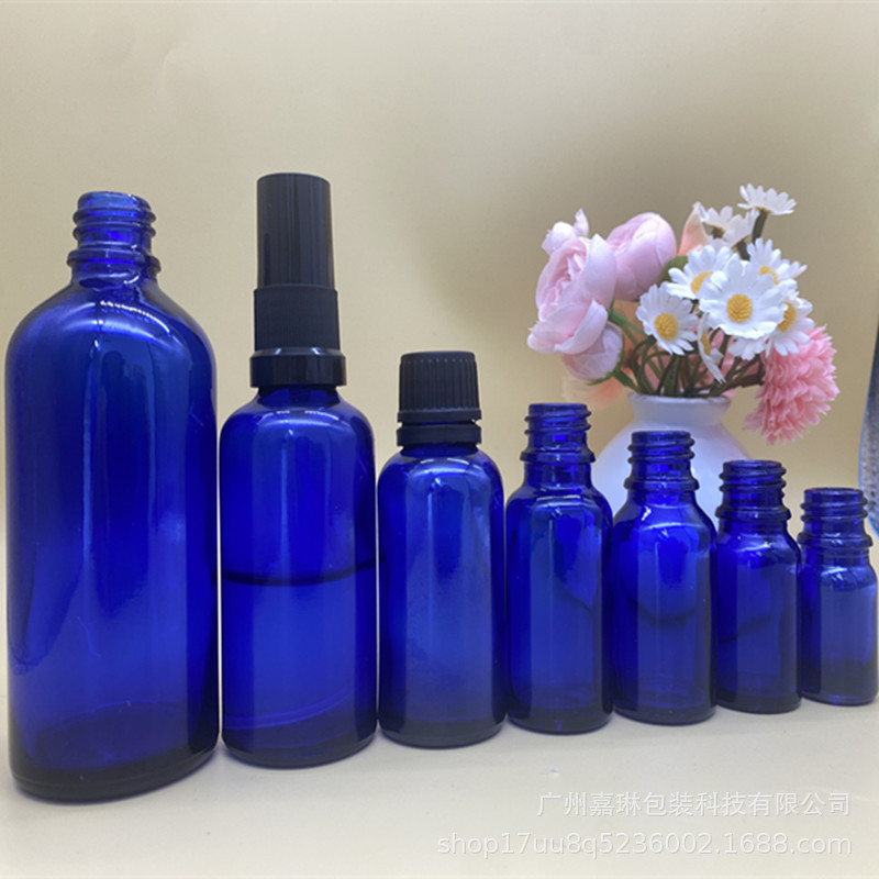 厂家直供量大从优5-100ml精油瓶玻璃精华瓶蓝色绿色分装小容量
