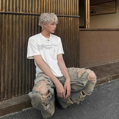 乞丐破洞牛仔裤男直筒宽松阔腿美式高街裤子潮牌痞帅炸街复古长裤