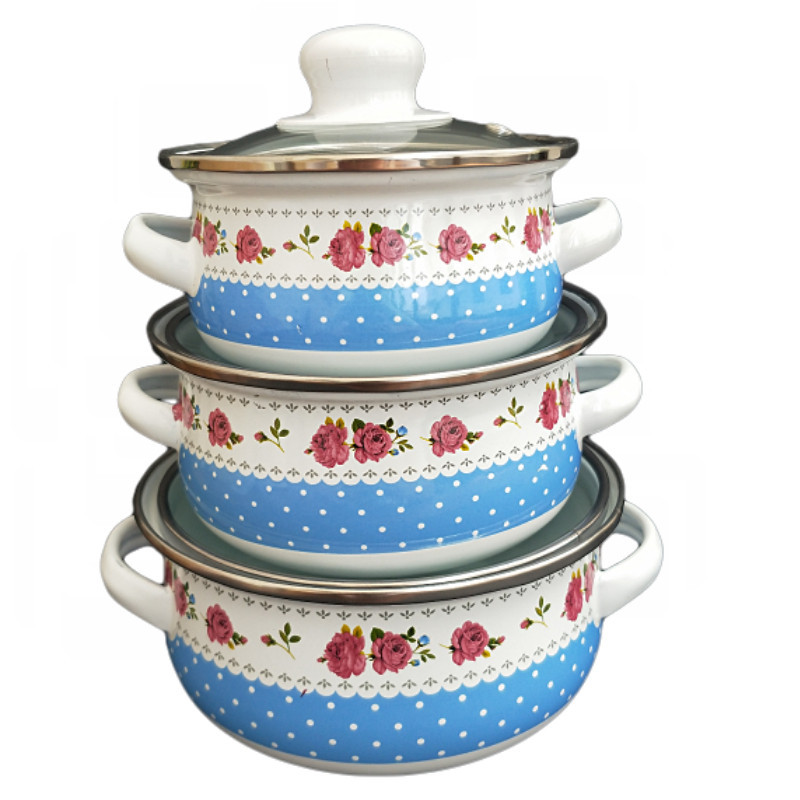 Olla de tres piezas de esmalte directo de fábrica mini olla de sopa aceite de doble oreja olla de fideos instantáneos fondo plano pequeña olla caliente