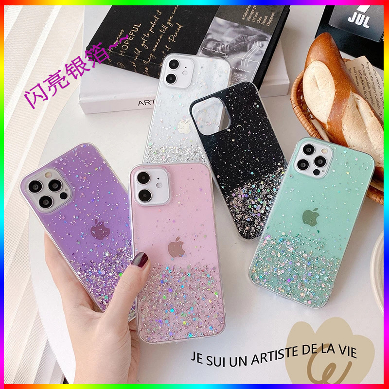 Starlight Glitter S21 Phone Case Compatible with Samsung A52 Silver Foil Drop Glue Galaxy A21S Soft Shell Note 20 Protection