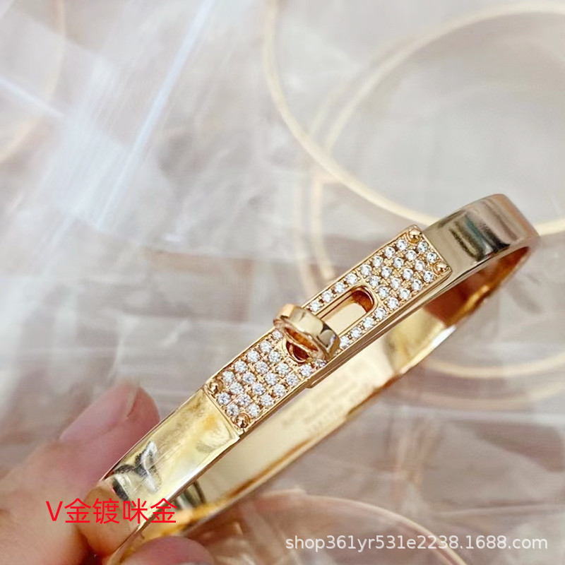 V gold plated gold high quality Button full diamond bracelet rotating rose gold plated diamond-embedded open full diamond factory direct sales