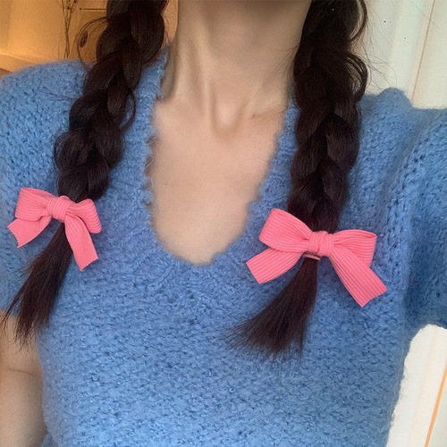 Knit Striped Bow Headband for Women Double Ponytail Hair Ties Rubber Bands Korean Cute Influencer Hairstyle Headband Instagram Hair Ties