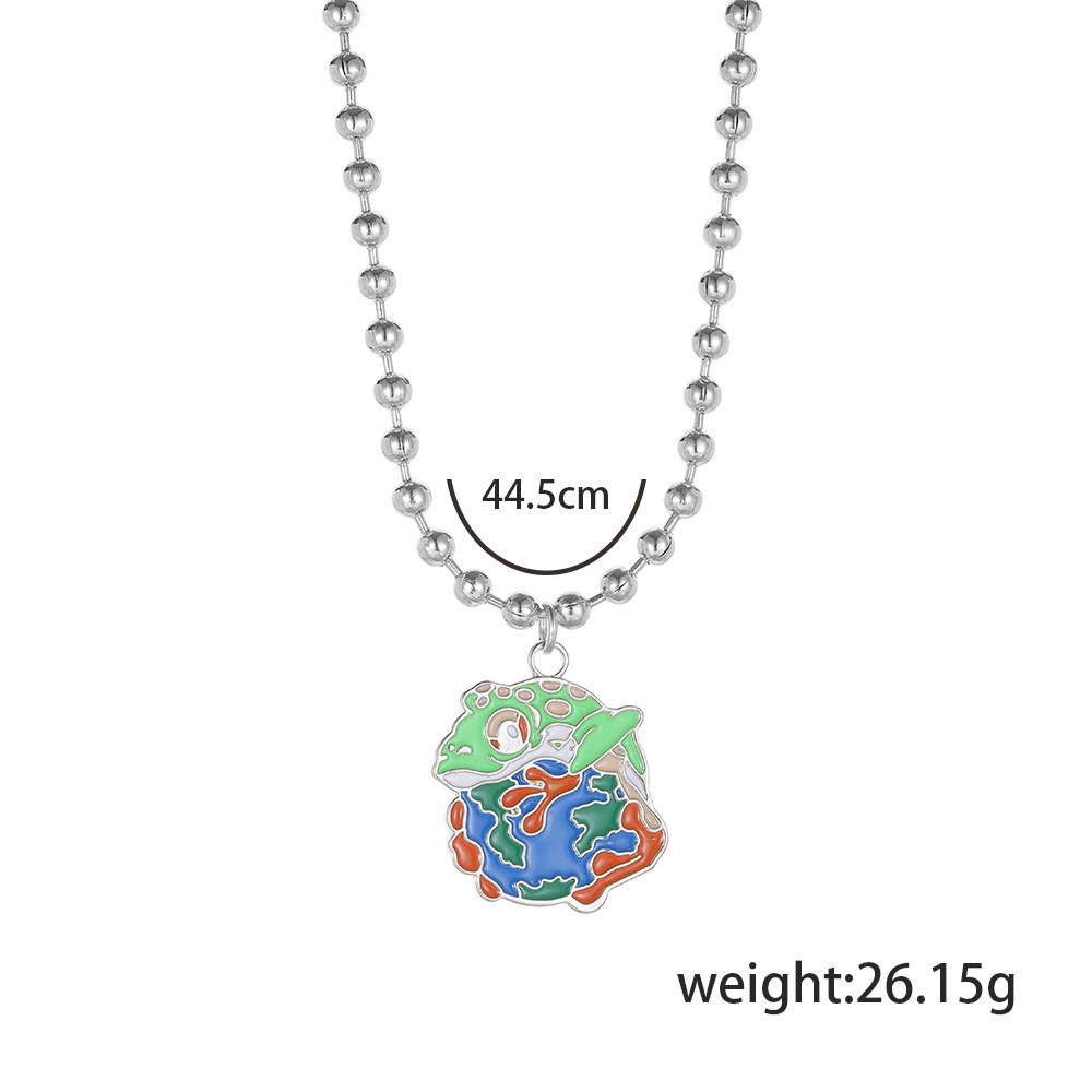 Wholesale Jewelry Dripping Oil Earth Frog Round Bead Chain Necklace Nihaojewelry display picture 1