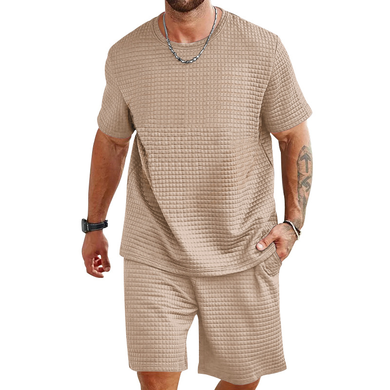 Monochrome Man- Casual Sports Set Summer Loose Ice Silk Short Sleeve T-Shirt Men's Shorts Two-Piece Trendy Quick-Dry_viptrois.com