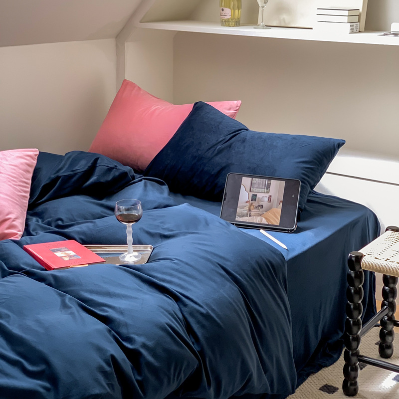 出口日式无印纯色天鹅绒被套黑色190g保暖宝宝绒床单跨境良品床笠