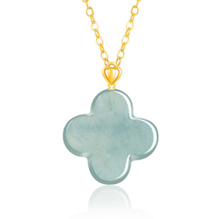 Natural A goods jade blue water four-leaf clover ice jade pendant 18K gold buckle inlaid fashion women's pendant jade pendant