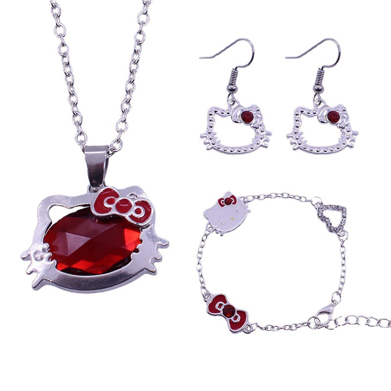 Ювелирные изделия из ruby, ожерелье и браслет, цепь, модный мультяшный металлический набор в европейском стиле, набор из 3 предметов