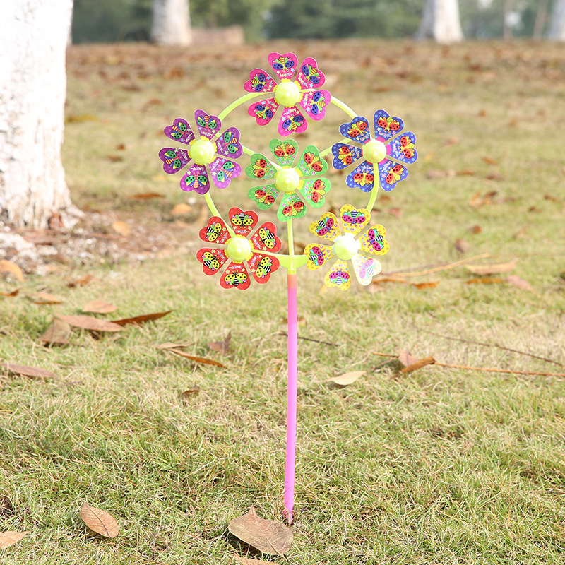 Children's cartoon 6-wheel smiling windmill traditional windmill toy square colorful decoration diy windmill stall toy