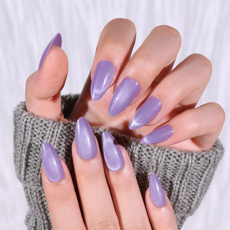 Solid Color Dzi Cat's Eye Wearable Nails Electroplated Gradient Nail Pieces Nail Salon Exclusive Simple Fashion Cross-Border