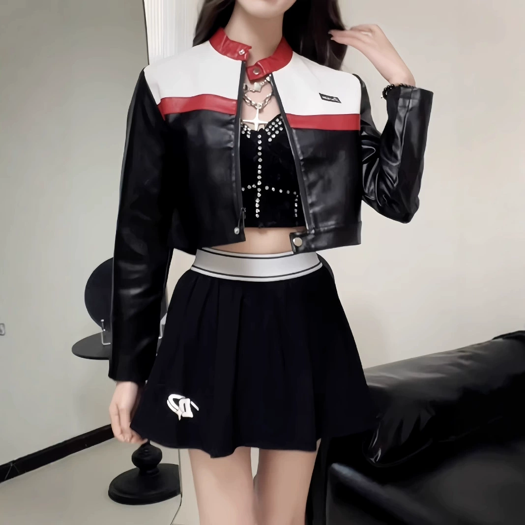 Женская кожаная куртка-пилот для мотоциклистов, укороченная, приталенная, с рукавами-крылышками и заклепками, для международной торговли, на заказ