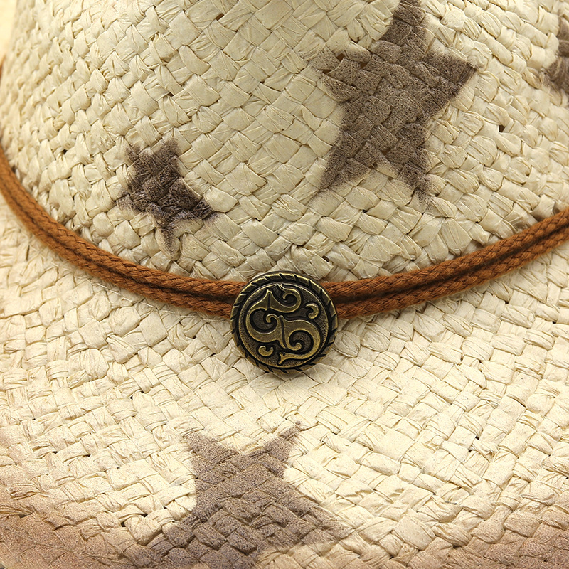 Straw Cowboy Hat With Five Pointed Star For Beach And Outdoor_voghion.com