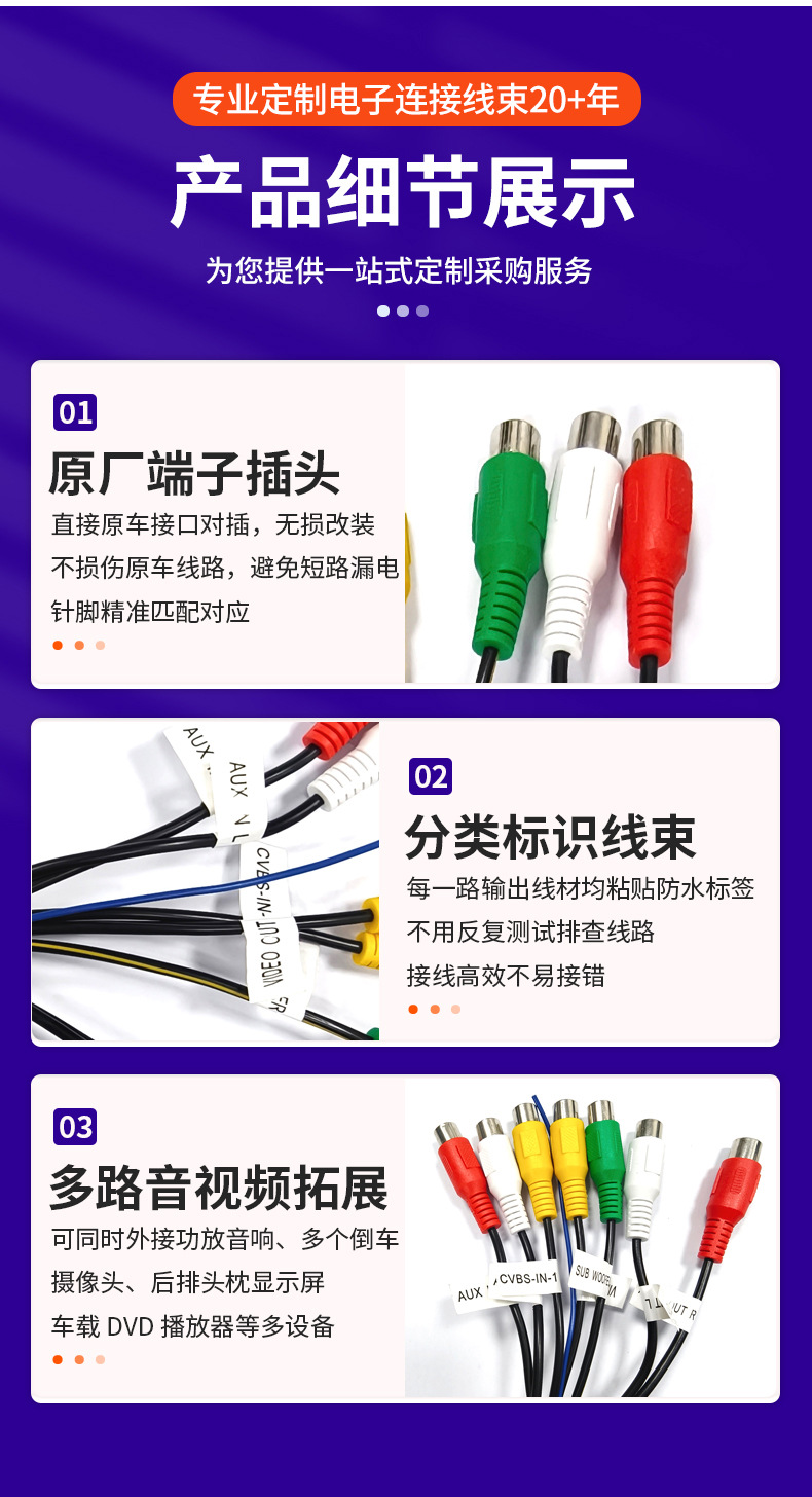 Palmcom Public Version Solution for Car Android Large Screen Navigation 20-Pin Plug 7-Head 4-Head Rca Audio Connection Cable