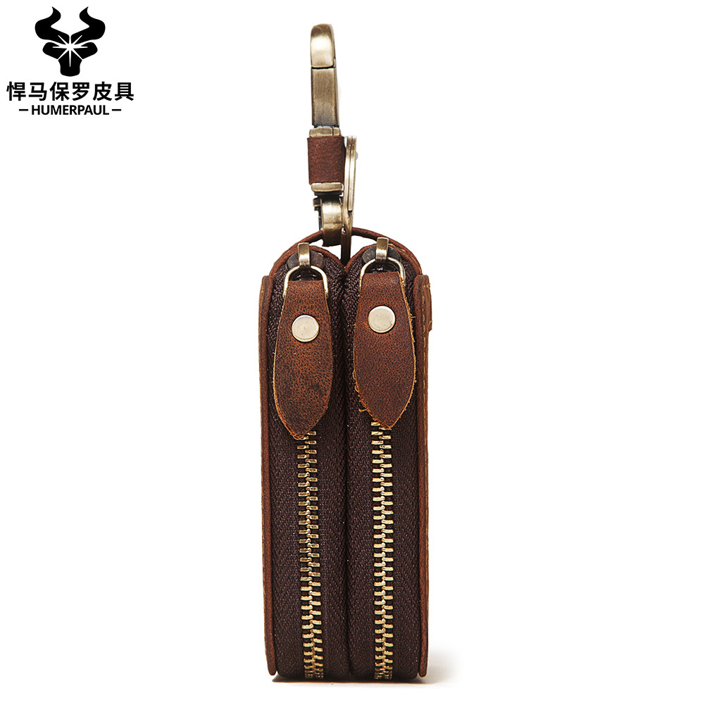 汽车钥匙包双拉链疯马皮奔驰大众奥迪锁匙包男士皮包真皮鑰匙包