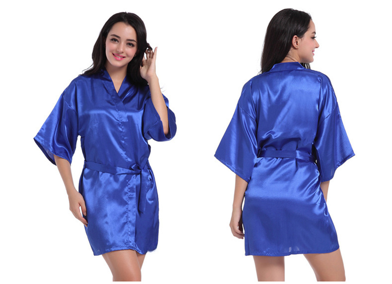 Cross-border Women's Twisted Sade Nightgown Bathrobe Solid Color Glossy Summer Thin Sexy Short Cardigan Gown_voghion.com