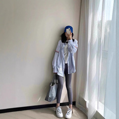 TB原版秋季新款学院风衬衫设计感织带衬衣宽松慵懒男女情侣外套
