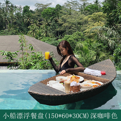 Piscina plato de frutas ratán flotante redonda bandeja de aguas termales Bali Vietnam desayuno cesta B & B Villa