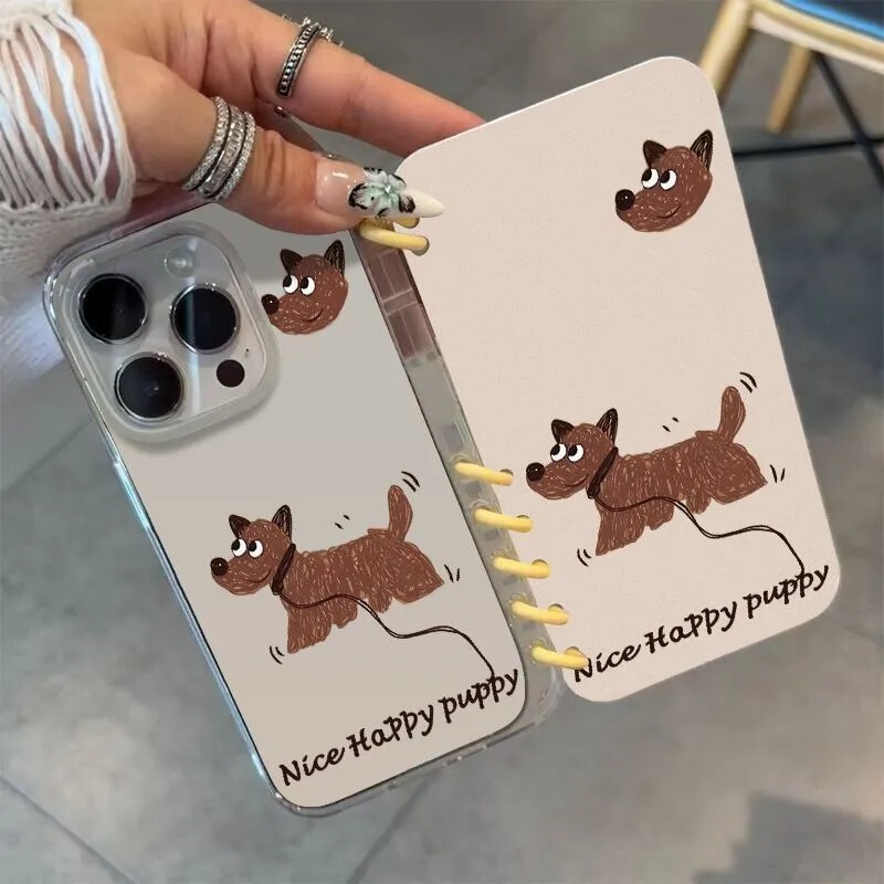 Cartoon Puppy Phone Case Suitable for Apple iPhone 17 Pro Max Book-Style 16 Transparent 15 Protective Cover Cute