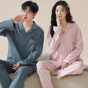 Autumn and Winter Imitation Cotton Outer Wearing Men's Pajamas Spring and Autumn Men's plus size Long Sleeve Trousers Simple Women's Home Clothes