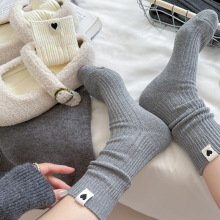 秋冬新品东大门ins潮双针竖条罗口爱心布标加厚棉质女士中筒袜子