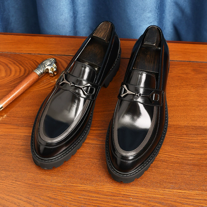 Туфли из кожи лефу на толстой подошве с верхним слоем из воловьей кожи, Мужская модная деловая повседневная обувь, британская одношаговая официальная кожаная обувь