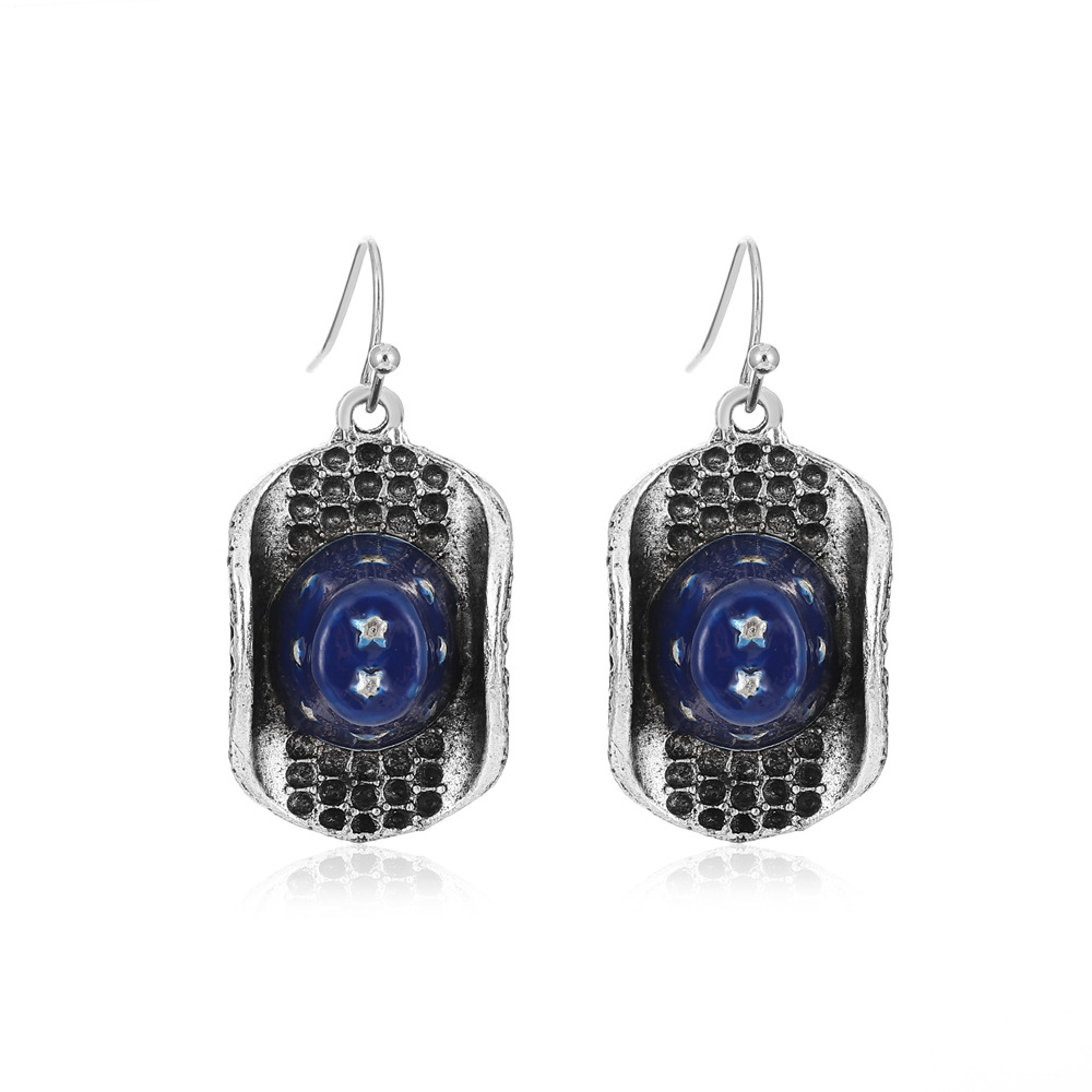 Orecchini da cowboy occidentali geometrici in lega punk alla moda da donna blu alla moda_voghion.com