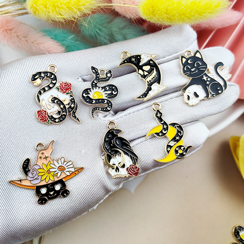 Ig Style Funny Cat Snake Skull Metal Enamel Charms display picture 2