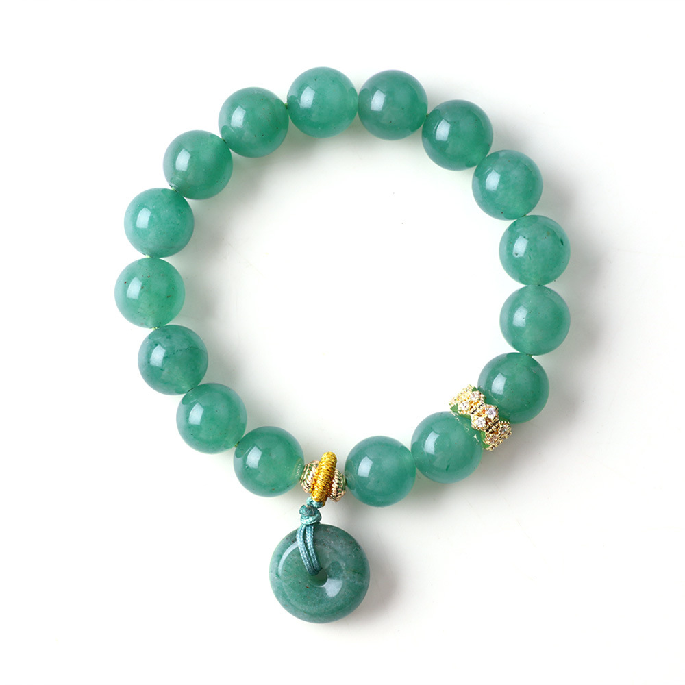 Pulsera verde Dongling 10mm cuentas de un solo anillo de pulsera de la tendencia nacional antiguo estilo de seguridad pulsera de hebilla de moda pequeña fresca