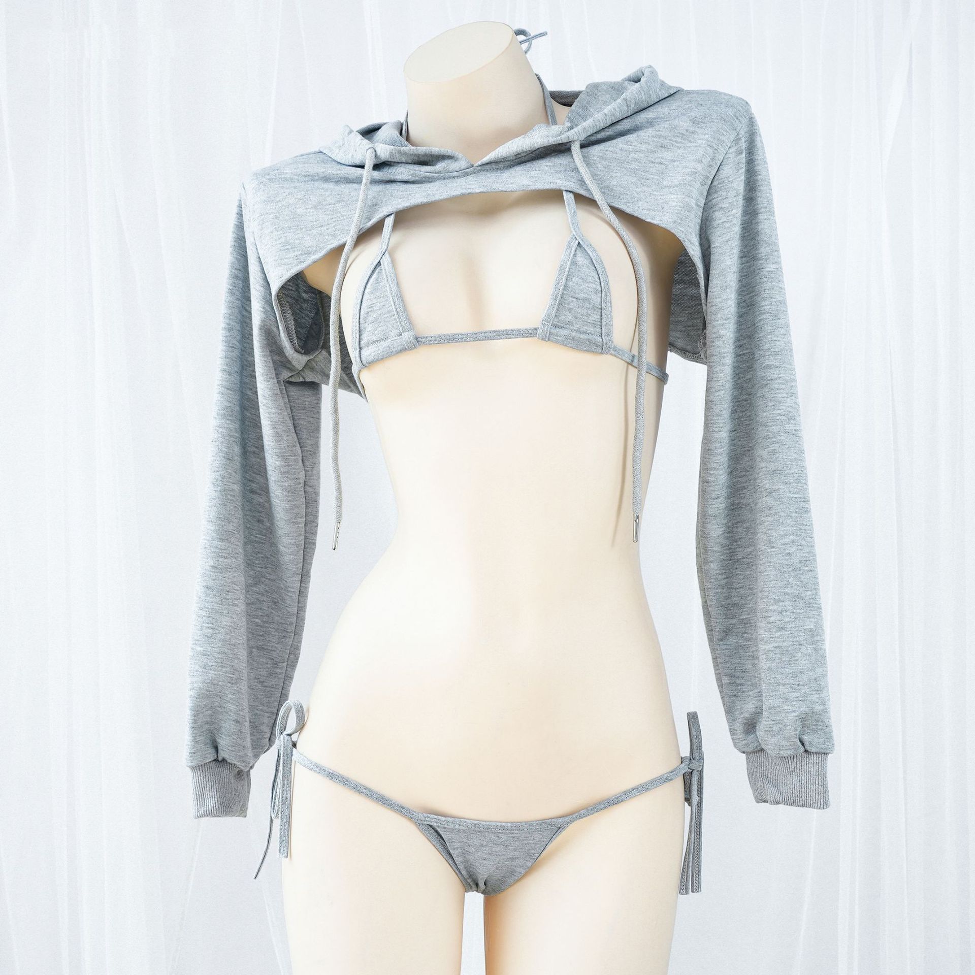 Sexy backless hooded long-sleeved sweatshirt, women's small bikini set, sexy strappy modal underwear B0309