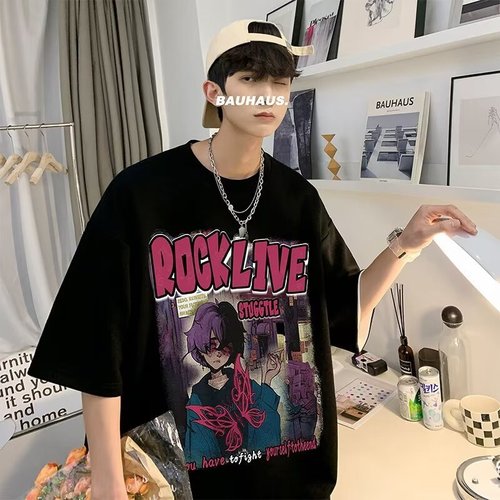 Pure Cotton New Wine Red T-Shirt for Men, American Style Trend Brand Retro Heavyweight Short-Sleeve Summer National Trend Casual Loose Half-Sleeve