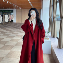 高级感西西里酒红色羊绒大衣女2025秋冬新品小个子双面呢羽绒外套