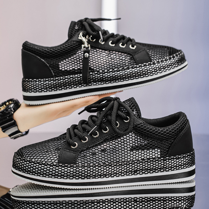 Nuevo casual para hombre, todo fósforo, cómodo, transpirable, color sólido con cordones, tacón plano, punta redonda, tendencia de moda, zapatillas de deporte para hombre