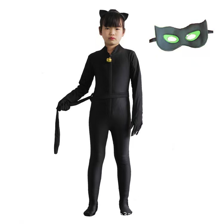 瓢虫少女衣服雷迪cos服装成人儿童黑猫瓢虫角色扮演假发腰包眼罩|undefined