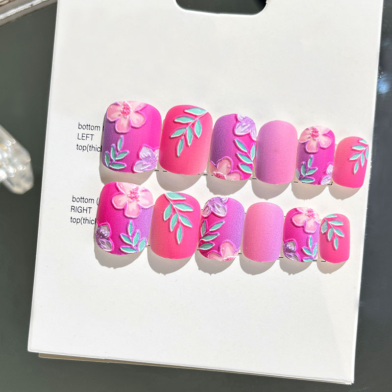 24 piezas de puntas de uñas postizas para adultos, estilo corto, uñas postizas en relieve, nuevas pegatinas de uñas, puntas de uñas tridimensionales