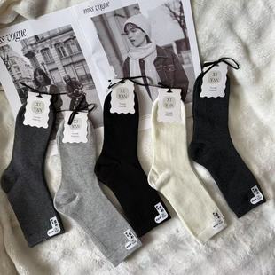 Gray Autumn and Winter New Women's Slouch Socks, Slight Compression Knee-High Socks, Japanese College Style Solid Color Double-Needle Slouch Socks