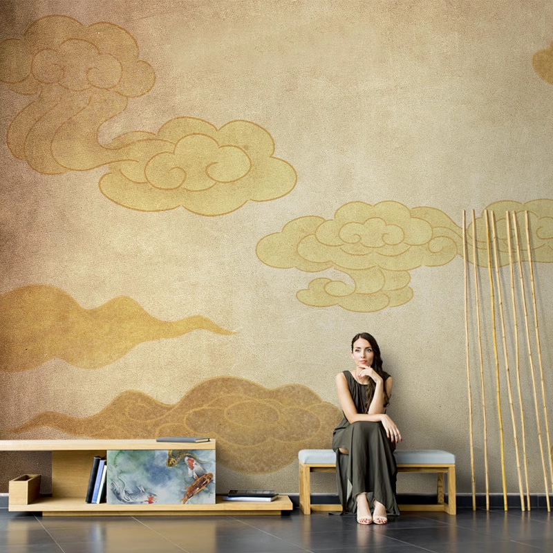 Chinese Retro Nostalgic Auspicious Cloud Wall Covering Decoration Tv Background Wall Wallpaper High-End Tea Room Nailed Mural Wallpaper