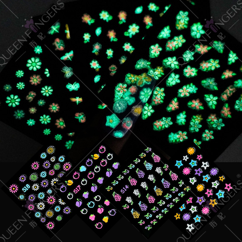 Nueva manicura luminosa mariposa pegatinas amor flor mixta manicura luminosa uñas pegatinas luminosas pegatinas de uñas
