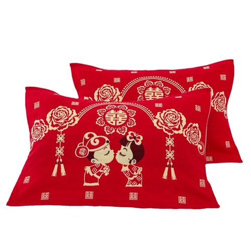 Three-layer gauze wedding pillow cover for home couple pillow cover wedding return gift festive pillow cover with big red word 