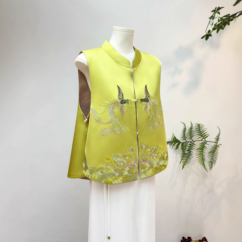 New Chinese Style Phoenix Double-sided Wearing Vest Women's Spring and Summer 2025 New National Style Vertical Collar Ware Young Age-reducing Vest