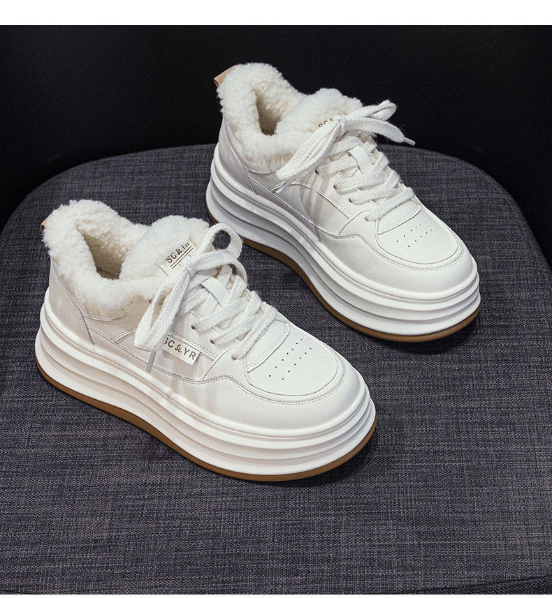 Giày sneaker nữ chunky đế dày mũi tròn lót lông cừu ấm áp mùa thu đông — M2688-1 màu đen lót nhung, M2688-1 trắng be lót nhung chi tiết 14