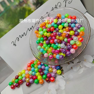 幻彩实色圆形直孔散珠手工diy饰品串珠亚克力彩色圆珠 多色可选